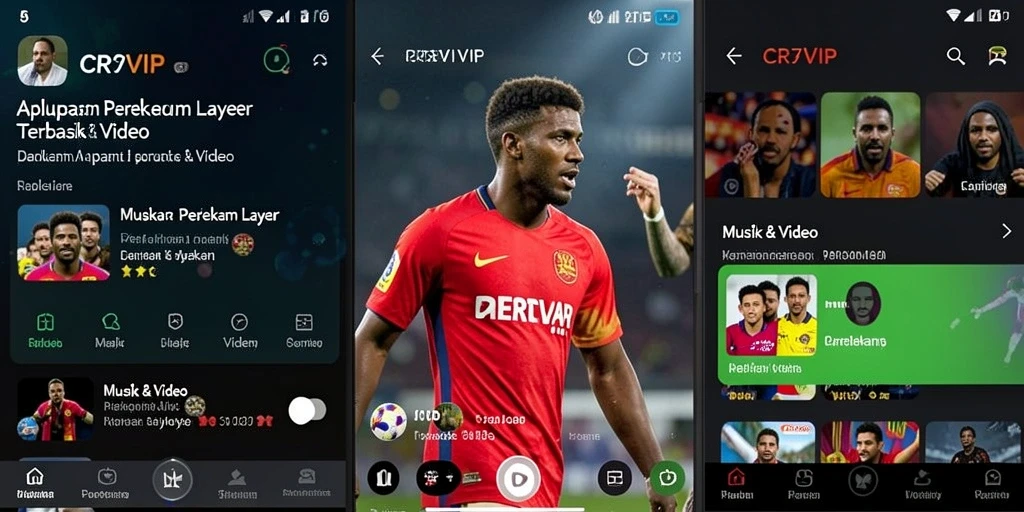 Tampilan antarmuka aplikasi CR7VIP dengan fitur perekaman layar.