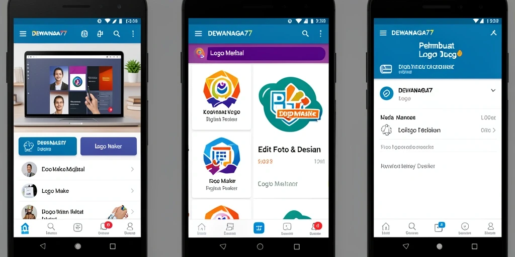 Tampilan antarmuka pengguna DEWANAGA77 untuk pembuatan logo yang intuitif.