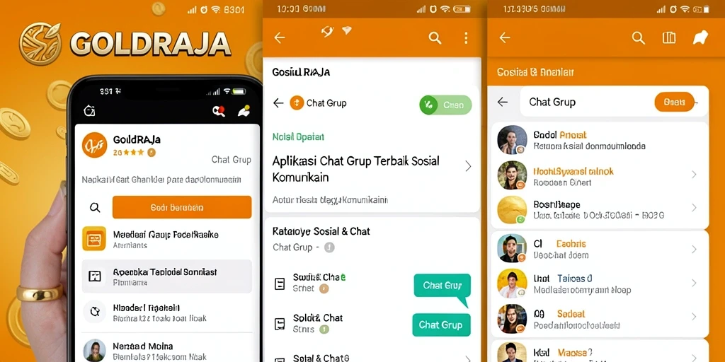 Tampilan antarmuka aplikasi GOLDRAJA untuk chatting grup yang interaktif.