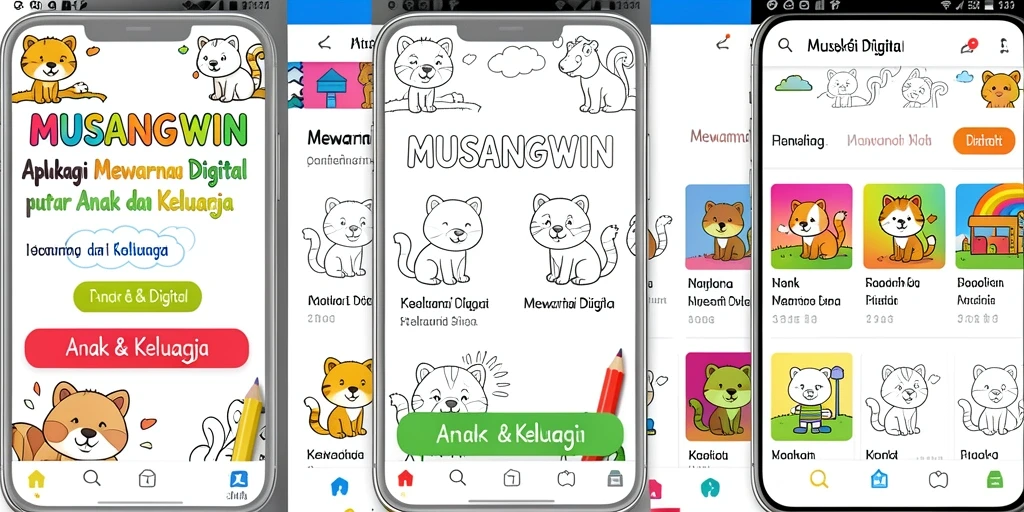 Antarmuka aplikasi Mewarnai Digital yang menarik dan interaktif.